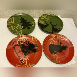 4 noble excellence piece Gold Scroll Black Stoneware Plate